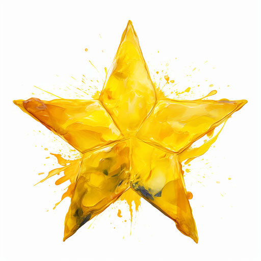 Yellow star in oil painting style on white background