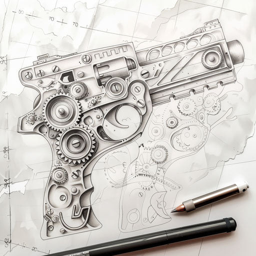 Steampunk gun tattoo concept with gears and steam