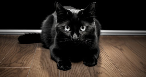 Black cat on office floor, Cicely Mary Barker, Robert Mapplethorpe style