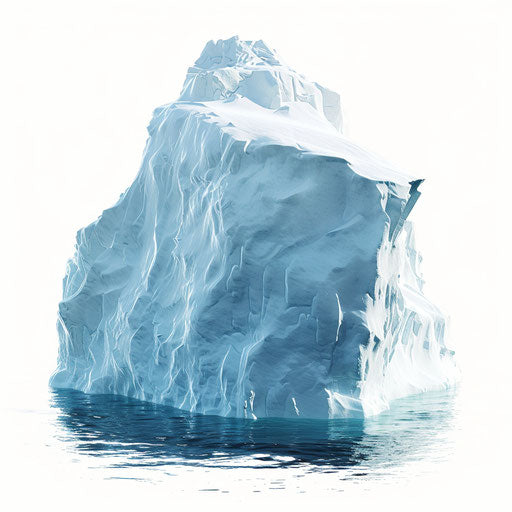 Realistic iceberg clipart on flat white background, soft focus