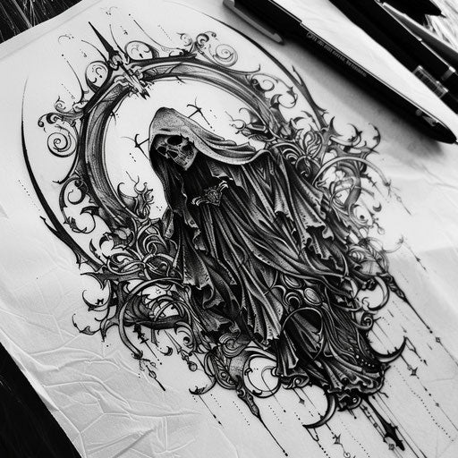 Gothic Reaper Death Seal Tattoo Sketch