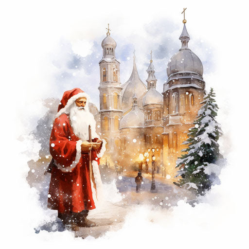 Christmas clipart in the style of Impressionistic Art, on white background