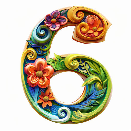 Number 6 clipart in realistic style on flat white background