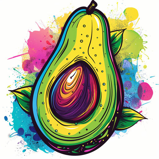 Sketched flat tattoo art of colorful avocado