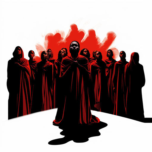 Choir illustration in the style of Chiaroscuro Art, on white background