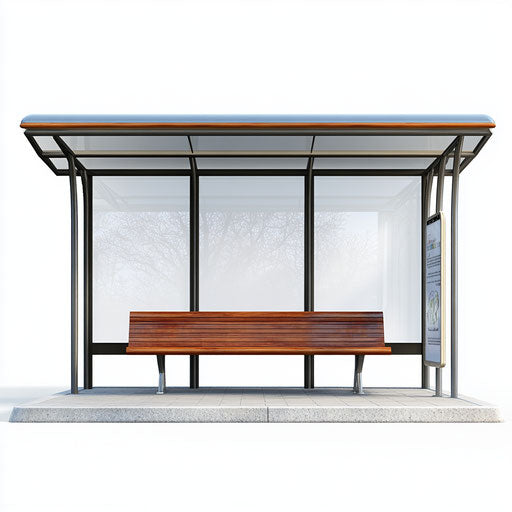 Realistic depiction of a bus shelter, high-resolution, isolated