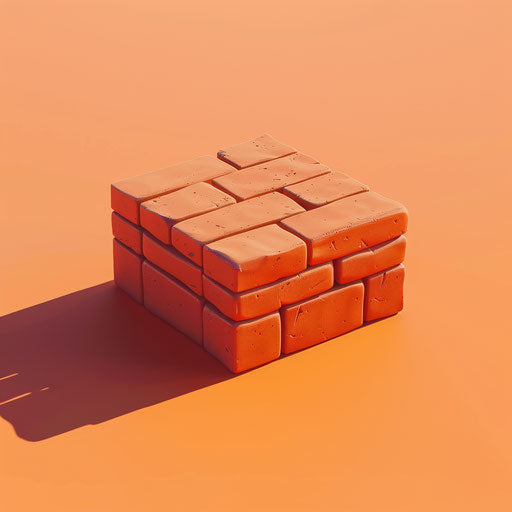 Realistic brick clipart on sunset orange background