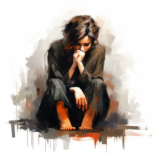 Depression illustration in the style of oil painting, on a white background