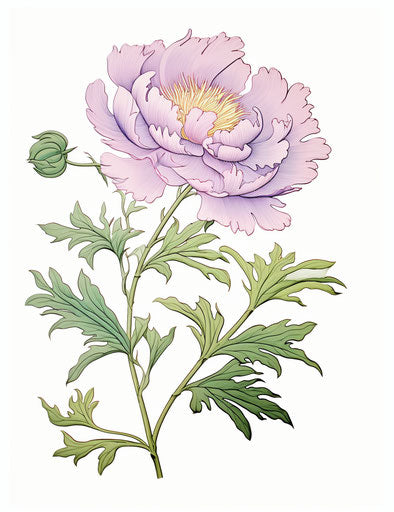 Peony tattoo in light magenta and green style