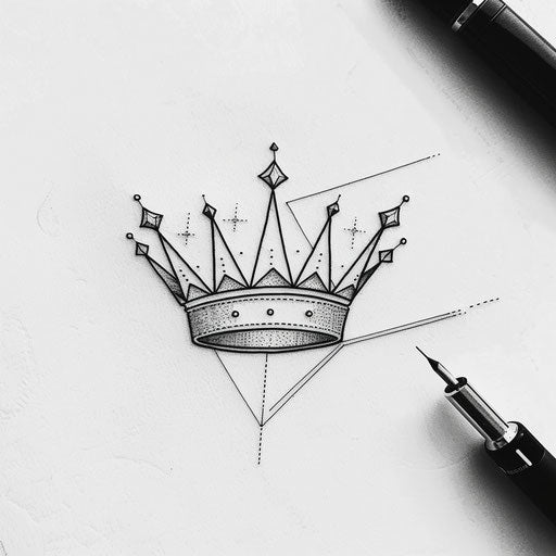 Minimalist king crown tattoo design, fine black lines