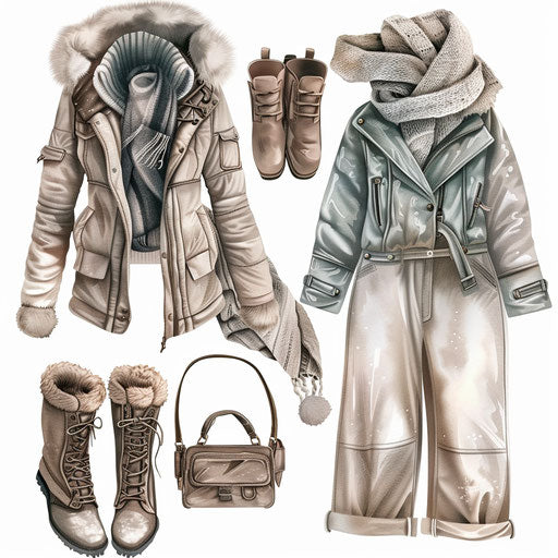 Realistic winter clothes clipart on flat white background