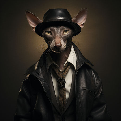 Oriental shorthair cat dressed as a man