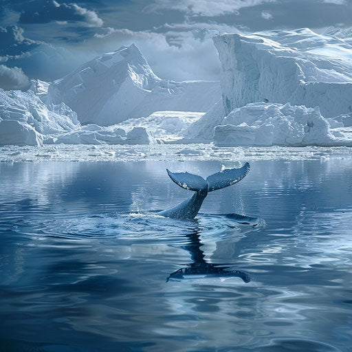 Whale gliding in icy waters of the Arctic in style of Paul Souders