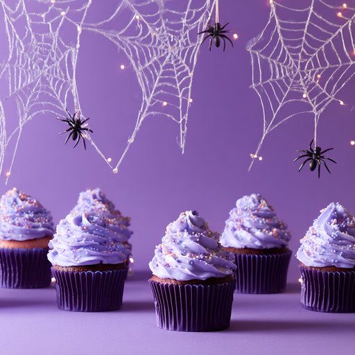White spiderwebs on a festive purple background
