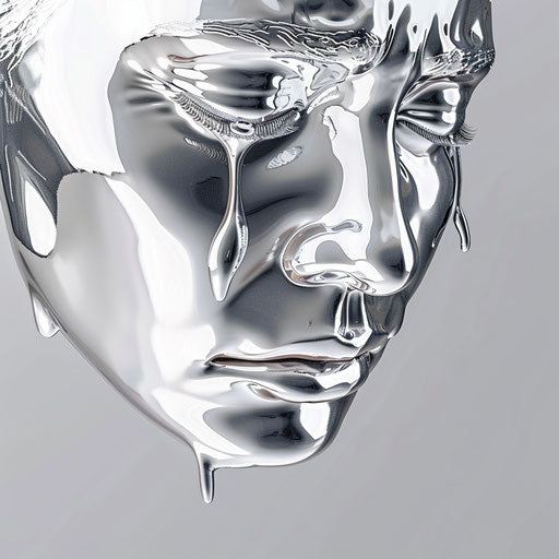 Flat metallic silver background with realistic crying clipart