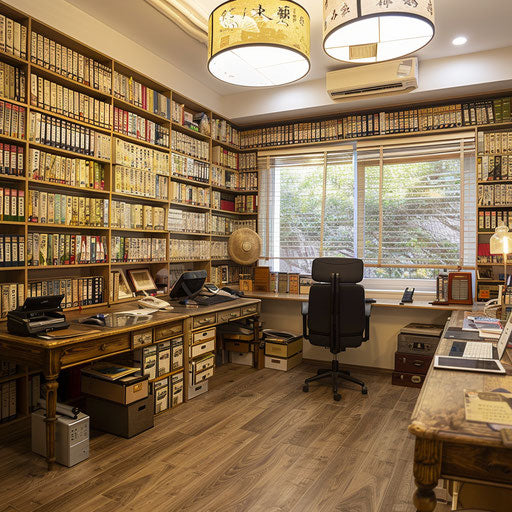 Translator's office with multilingual dictionaries