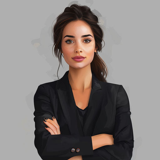 Slate grey background highlights realistic business woman clipart