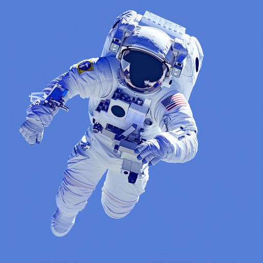 Realistic astronaut on vibrant royal blue background