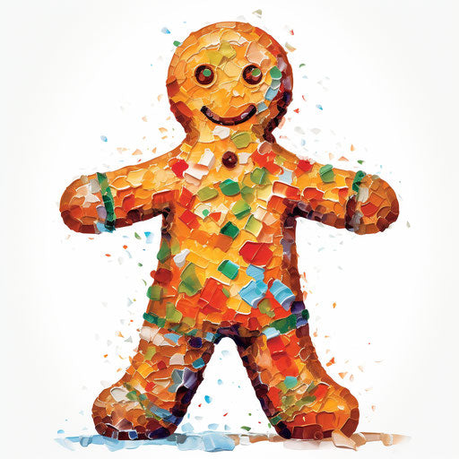 Gingerbread man clipart in Impressionistic Art style, on white background
