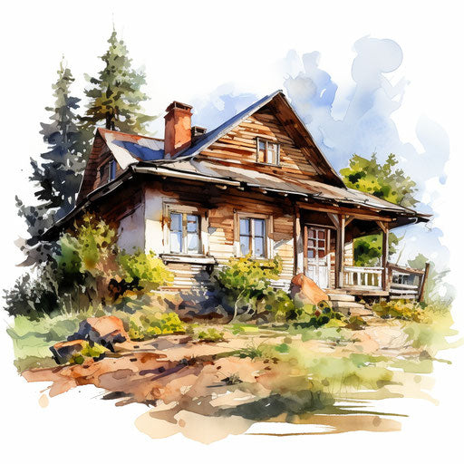 House oin paiting style clipart on white background