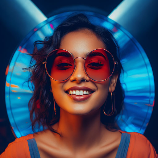 Celebrity in Blue Glasses in Light Red and Amber Style