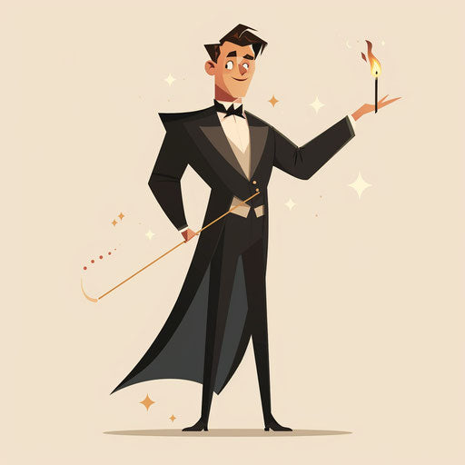 Magician in realistic style on flat cream background