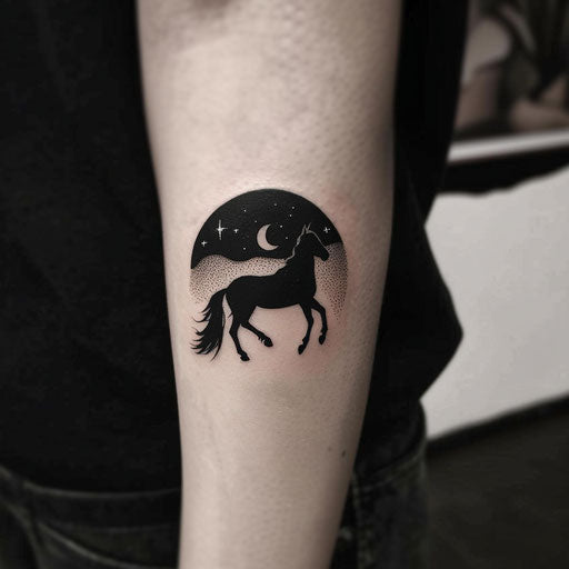 Dark horse silhouette with starry sky