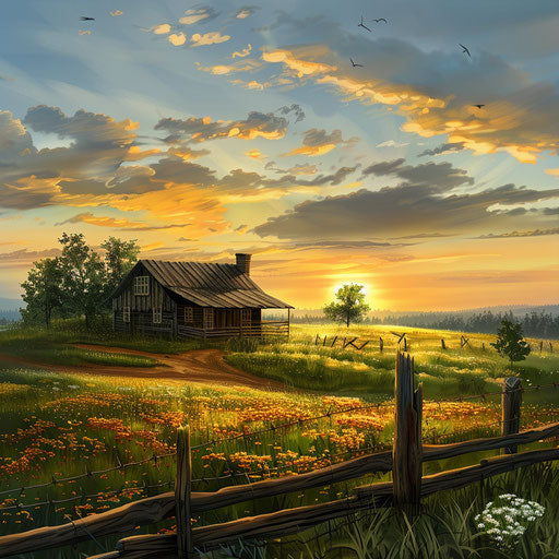 Country clipart in photo realistic style with flat random background, ethereal glow and soft edges