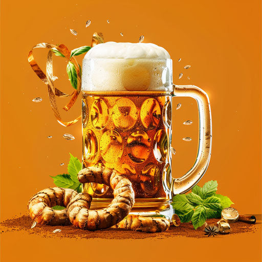 Oktoberfest clipart in photo realistic style with a flat random background, high contrast and saturated hues