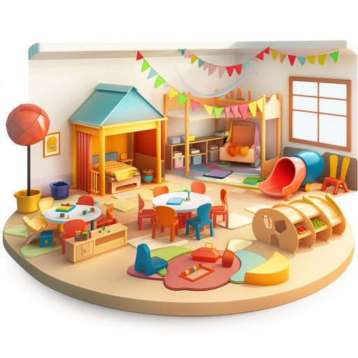 Realistic daycare illustration on flat white background