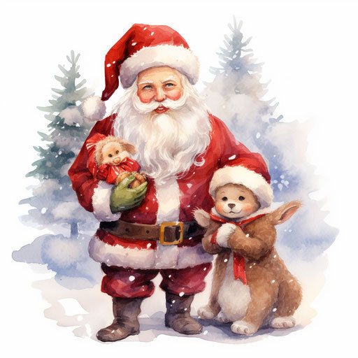 Cute Christmas clipart in the style of oil painting, on white background