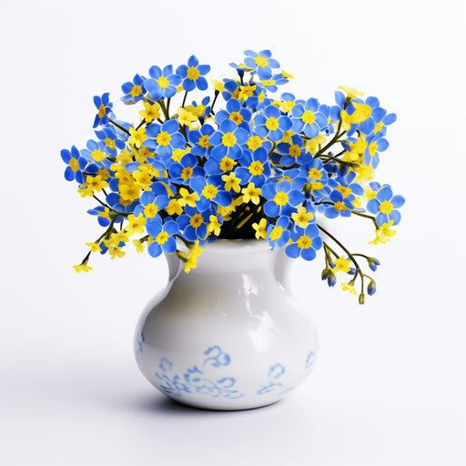 Vase with flowers on white background, style colorized, high resolution