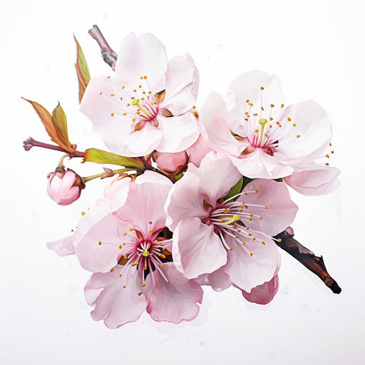 White background, oil painting style cherry blossom clipart