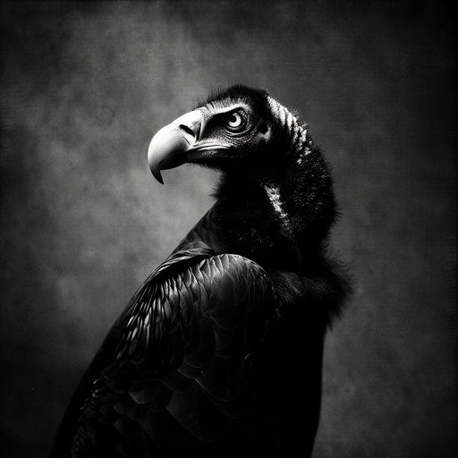 Vulture in a high-contrast black and white photo