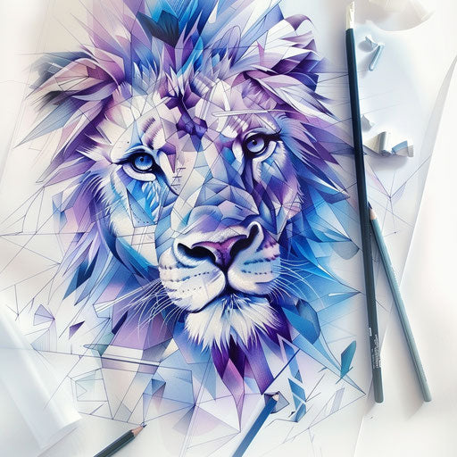 Lion face in polygons on white canvas