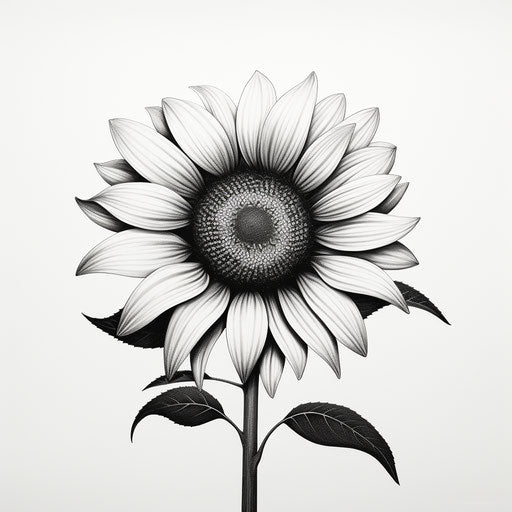 Black and white sunflower drawing in flowerpunk style