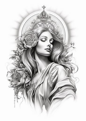 Madonna tattoo with name jesucristo 2, graphite style