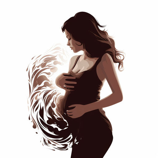 Pregnant illustration in the style of chiaroscuro art, on white background