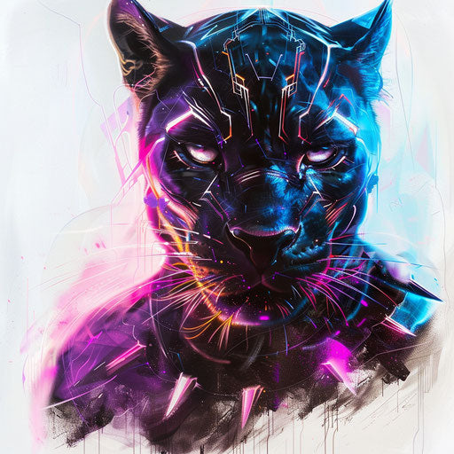 Cyberpunk black panther tattoo on digital white canvas