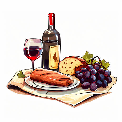 Lunch illustration in the style of Chiaroscuro Art, on white background