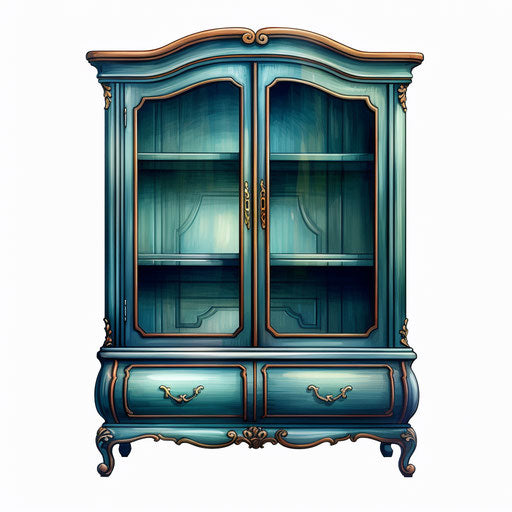 Drawing of a cabinet in the style of Oil painting, on white background
