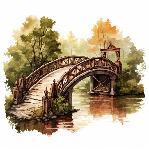 Bridge clipart in the style of Oil painting, on a white background