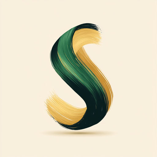 Elegant illustrator logo with stylized brush stroke in green and gold
