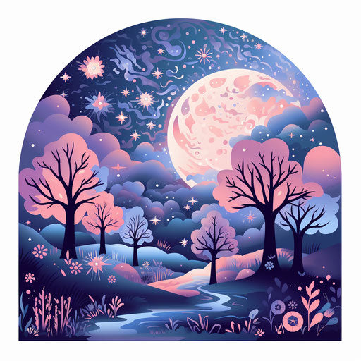 Night illustration in the style of pastel colors art