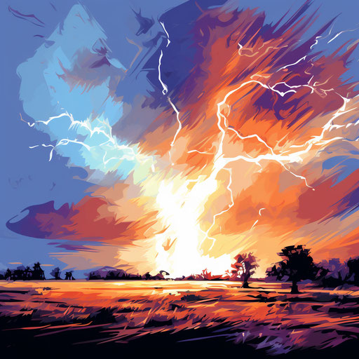 Thunder illustration in the Impressionistic Art style, on white background