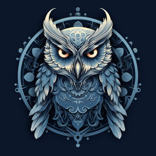 Vector illustration of owl for mandala coloring, Lovecraftian, Frostpunk, rococo-inspired art style, subtle tones