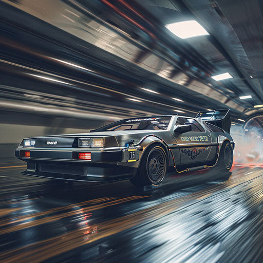 Underground race with tuned DeLorean DMC-12 in city tunnel