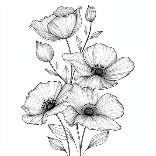 Minimalist abstract floral designs in the style of Ruben Ireland Coloring book page