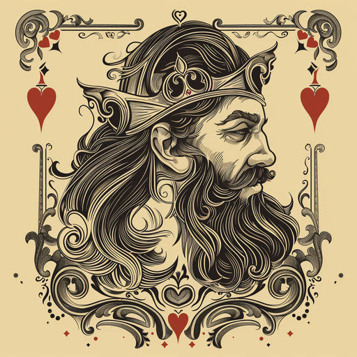 Flat Art Nouveau clipart-style tattoo of a king of hearts