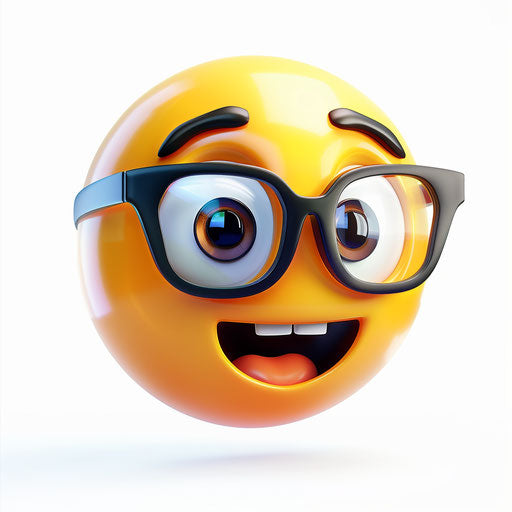 Emoji with glasses on white background, vibrant academia style